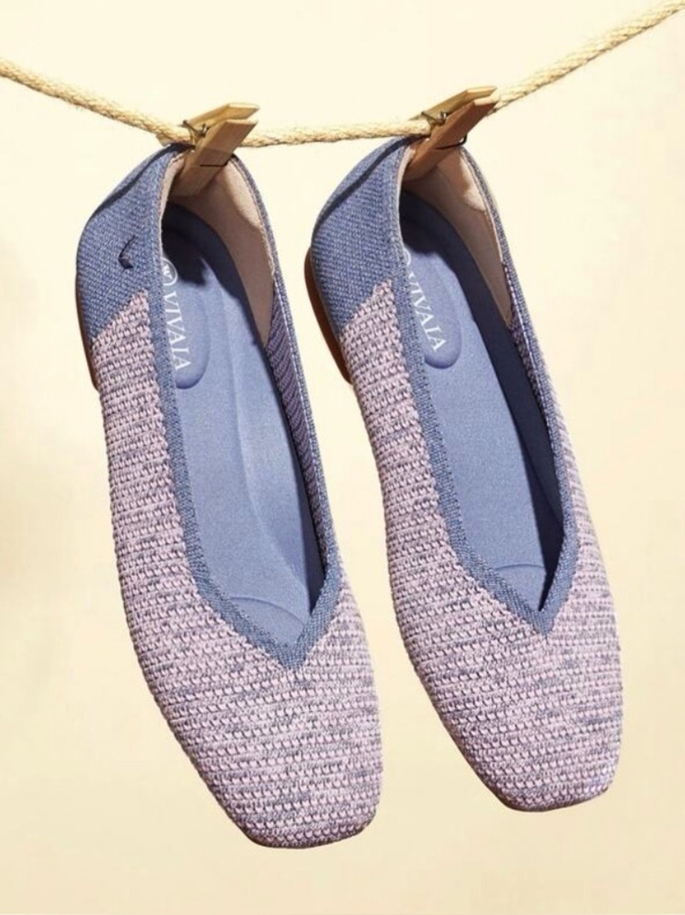 VIVAIA Square-Toe Margot V-Cut Knit Flats Zig Zag Blue Pink Size 39/US 8
